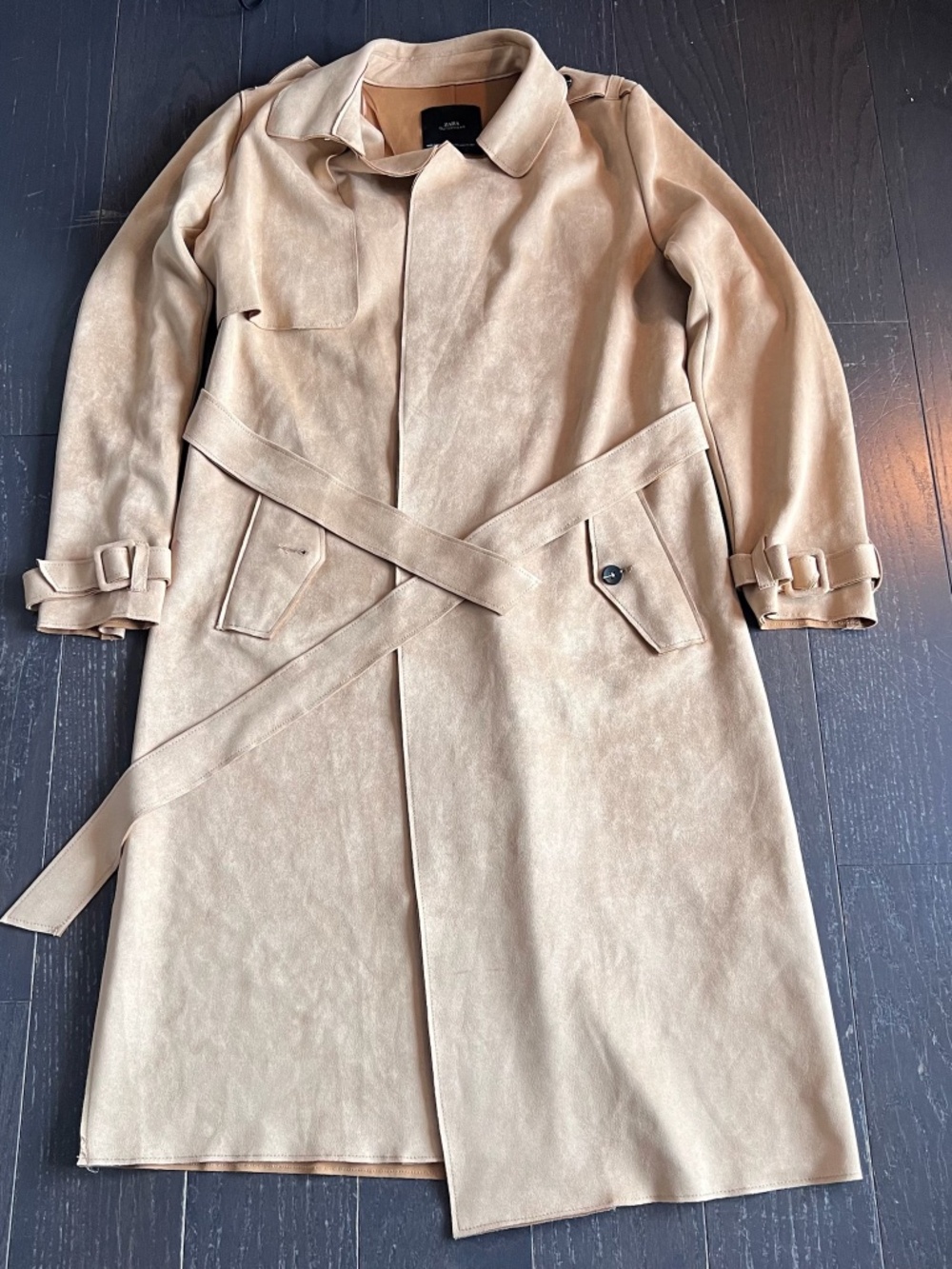 ZARA women's suede trench coat jacket beige/brown size XSmall